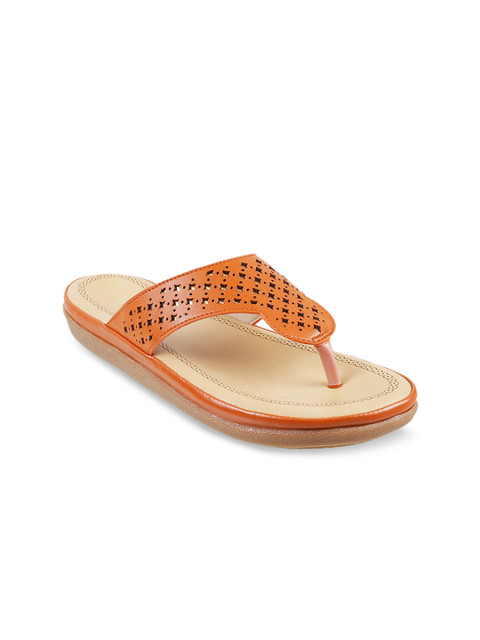 

WALKWAY Women Orange Solid T-Strap Flats