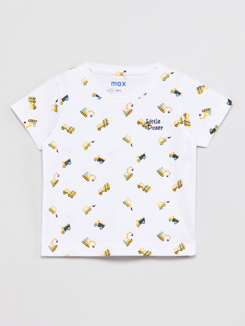 

max Infant Boys White & Yellow Printed Round Neck T-shirt