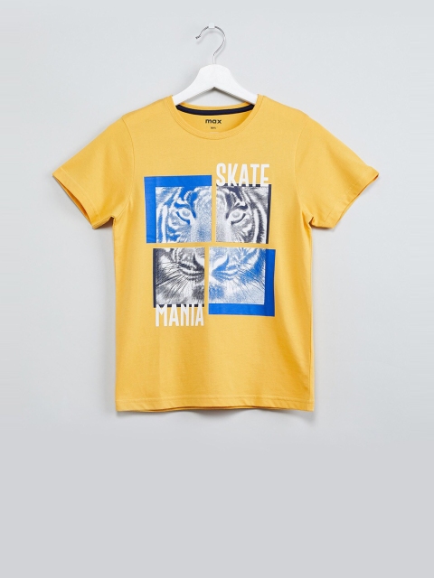 

max Boys Yellow Printed Round Neck T-shirt