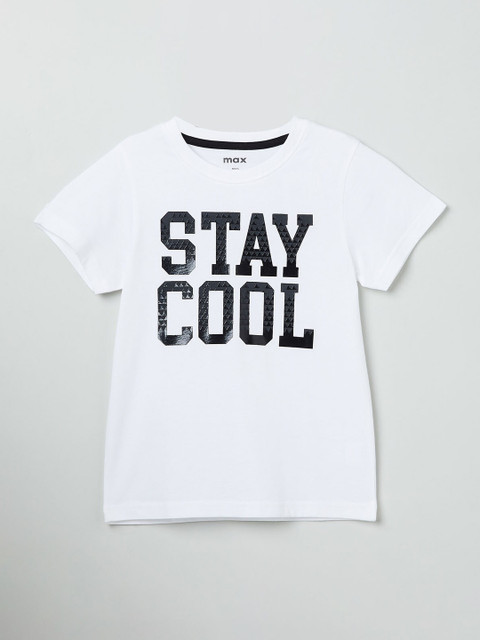 

max Boys White & Grey Printed Round Neck T-shirt