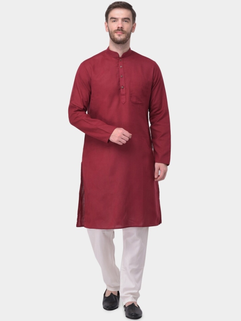 

SG LEMAN Men Maroon & White Solid Kurta with Pyjamas