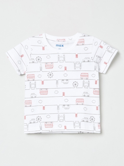 

max Boys White Printed Round Neck T-shirt