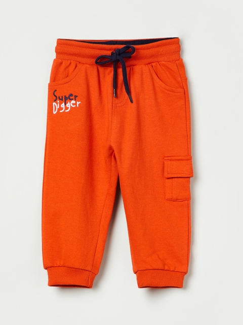 max Boys Orange Solid Slim-Fit Joggers