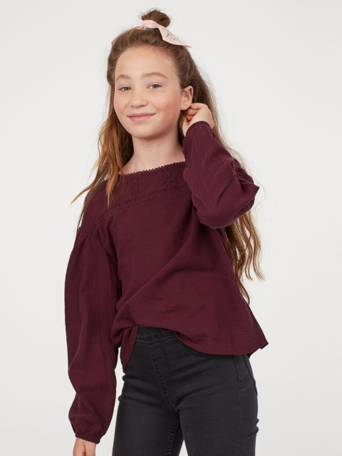 

H&M Girls Red Solid Cotton Poplin Blouse