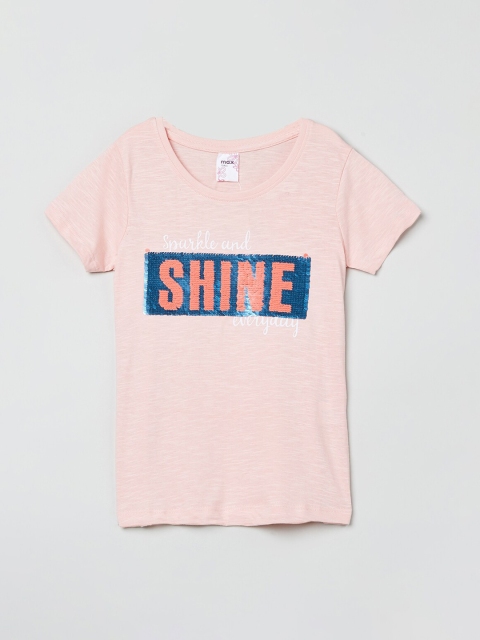 

max Girls Pink Printed Round Neck T-shirt