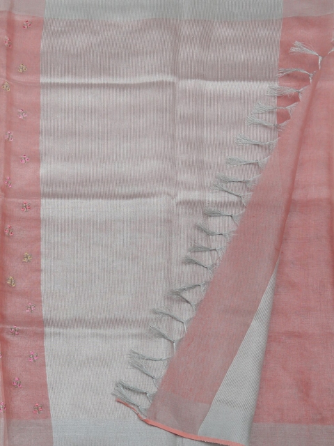 

Pothys Peach-Coloured & Grey Tissue Solid Saree