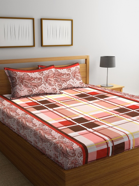 

NEUDIS Red Floral 180 TC Cotton 1 King Bedsheet with 2 Pillow Covers