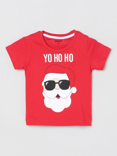

max Boys Red Printed Round Neck T-shirt