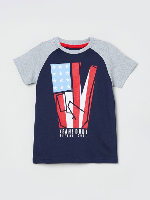 max Boys Navy Blue Printed Round Neck T-shirt