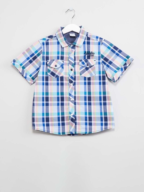 

max Boys Blue & White Regular Fit Checked Casual Shirt