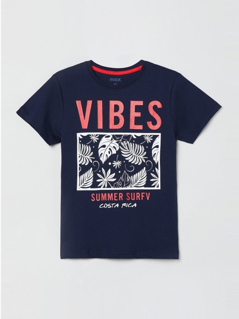 max Boys Navy Blue Printed Round Neck T-shirt