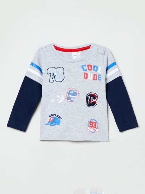 

max Boys Grey Melange Printed Round Neck T-shirt