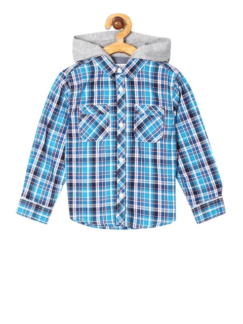 

Donuts Boys Blue Checked Regular Fit Hooded Shirt