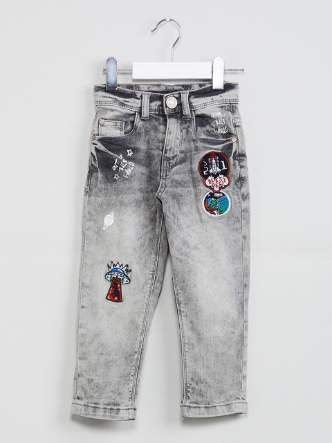 

max Boys Grey Slim Fit Mid-Rise Clean Look Stretchable Jeans