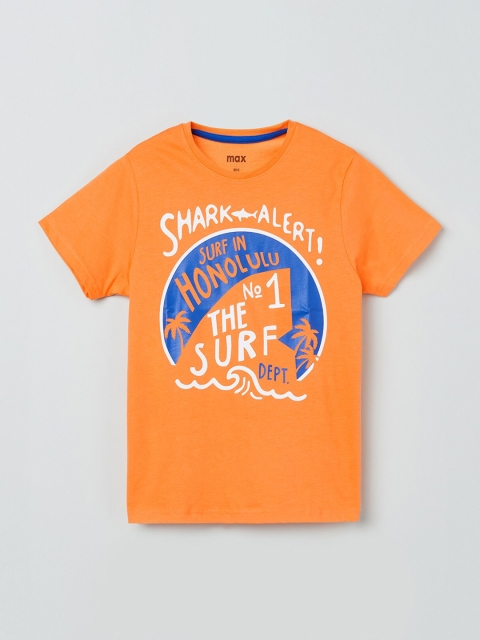 

max Boys Orange & Blue Printed Round Neck T-shirt