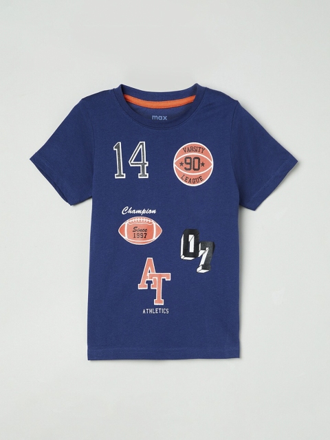 

max Boys Blue Orange Printed Round Neck Pure Cotton T-shirt