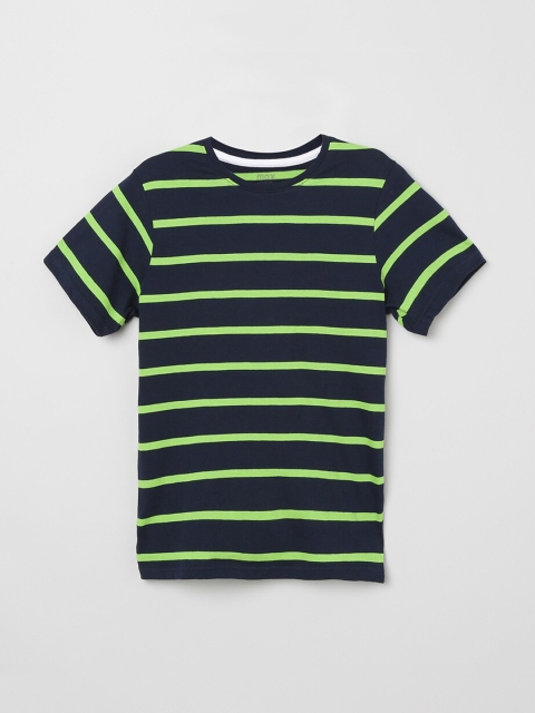 

max Boys Navy Blue Striped Round Neck T-shirt