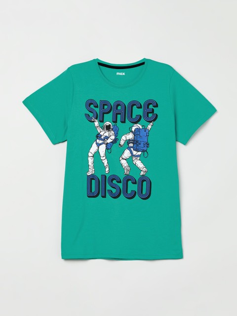 

max Boys Green Printed Round Neck T-shirt