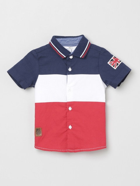 

max Boys Navy Blue & White Colourblocked Casual Shirt