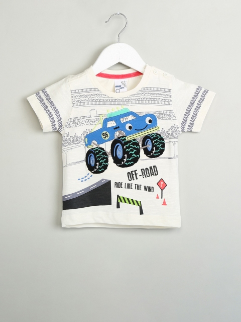 

max Boys White Printed Round Neck T-shirt
