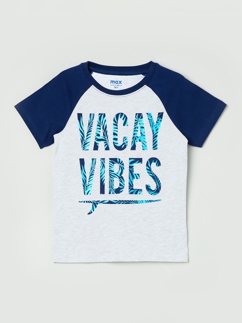 

max Boys Grey & Navy Blue Printed Round Neck T-shirt