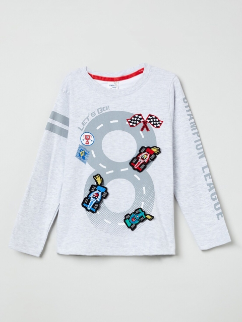 

max Boys Grey Printed Round Neck T-shirt
