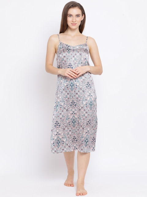 

Oxolloxo Grey & Blue Printed Satin Nightdress