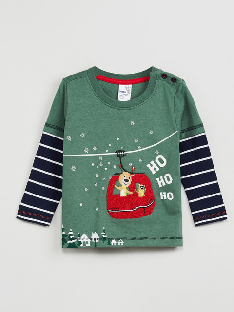 

max Boys Green Printed Round Neck T-shirt