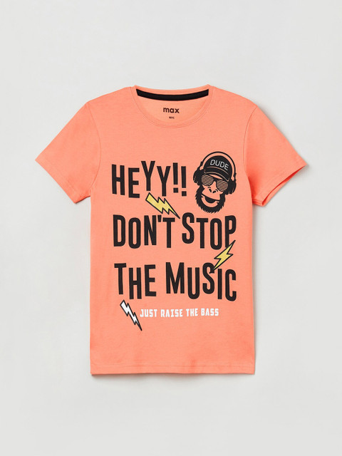 

max Boys Orange Printed Round Neck T-shirt