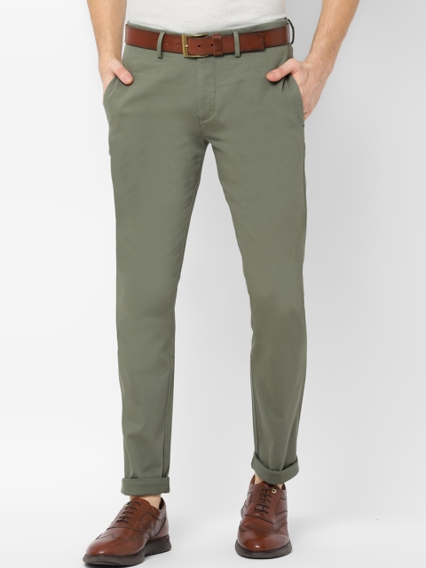 

Allen Solly Men Olive Green Slim Fit Self Design Regular Trousers