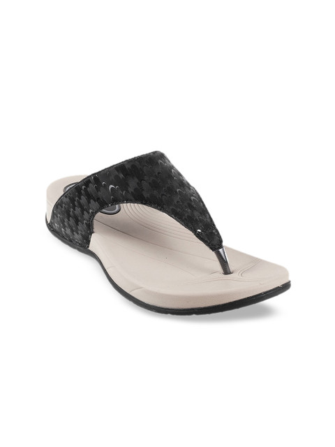 

WALKWAY Women Black & Cream-Coloured Solid Sandals