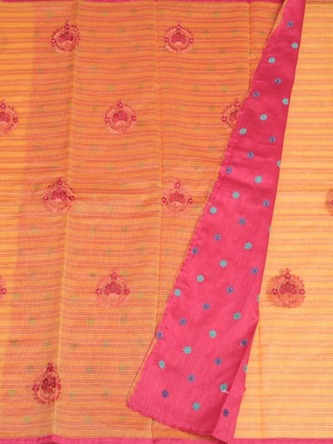 

Pothys Mustard & Pink Supernet Woven Design Saree