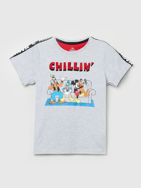 

max Boys Grey Melange Printed Round Neck T-shirt