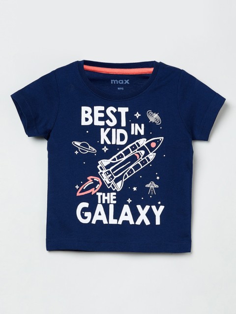 

max Boys Navy Blue Printed Round Neck T-shirt