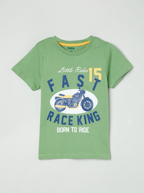 

max Boys Green Printed Round Neck T-shirt