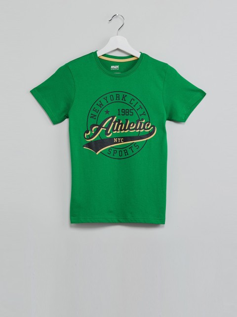 

max Boys Green & Black Printed Round Neck T-shirt
