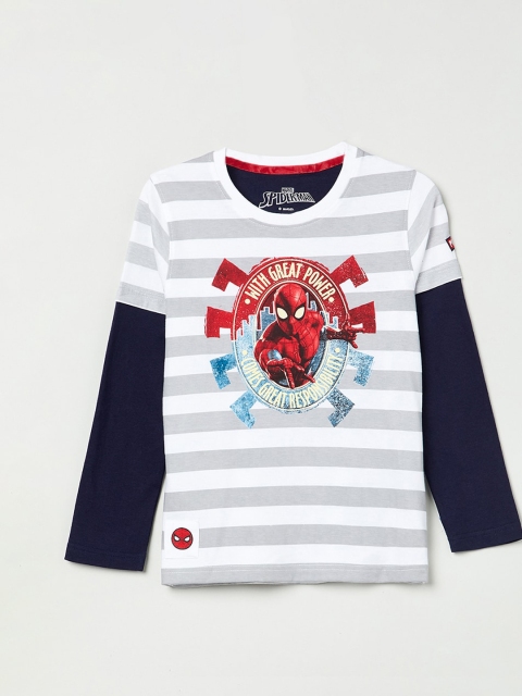 

max Boys White Spiderman Round Neck T-shirt