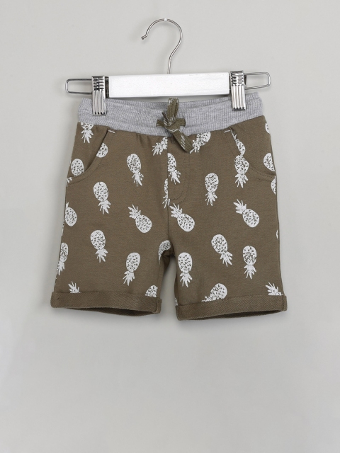 

max Boys Olive Green Printed Regular Fit Regular Shorts