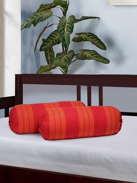 

KLOTTHE Set Of 2 Red & Orange Striped Bolster Covers