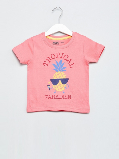 

max Boys Pink Printed Round Neck T-shirt