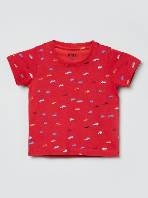 

max Boys Red Printed Round Neck T-shirt