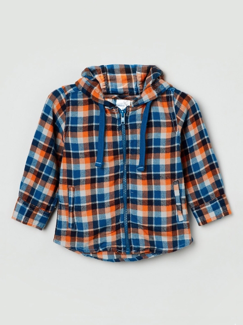 max Boys Orange & Blue Regular Fit Checked Casual Shirt