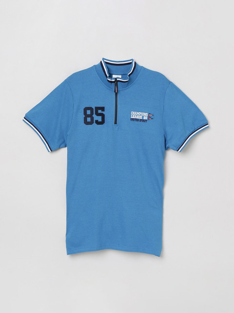 

max Boys Blue Solid Polo Collar T-shirt
