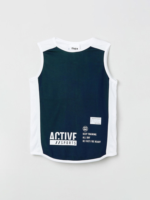 

max Boys White & Navy Blue Colourblocked Sleeveless T-shirt