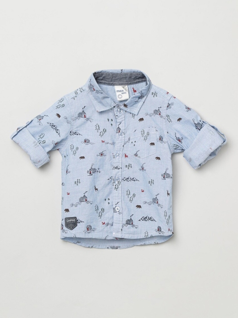 

max Boys Blue & Black Printed Casual Shirt