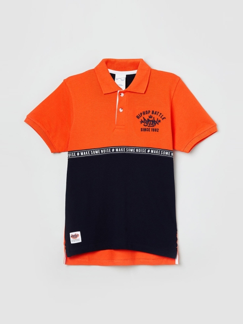 max Boys Orange & Black Colourblocked Polo Collar T-shirt