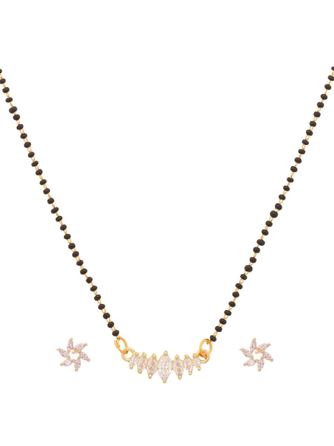 

Shoshaa Gold-Plated Black & White Stone-Studded Beaded Mangalsutra Set