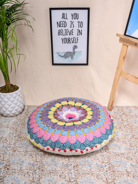 

Tistabene Multicoloured Sundial Duck Mari Embroided Round Gaddi, Multi