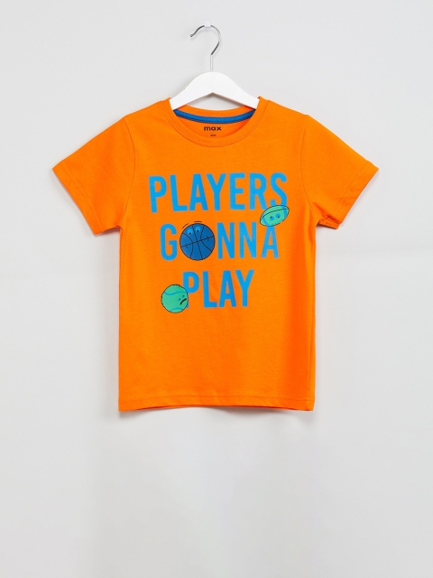 

max Boys Orange Printed Round Neck T-shirt