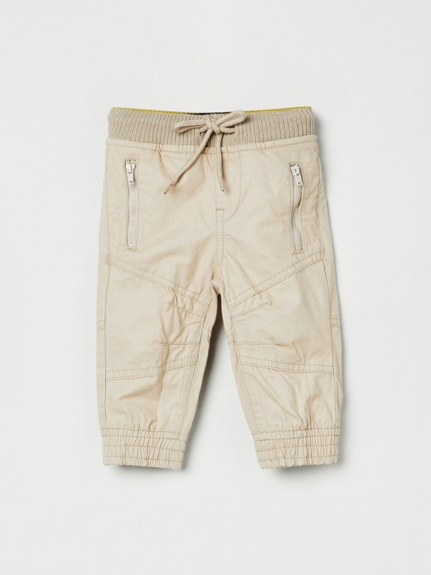 

max Infant Boys Beige Solid Slim-Fit Joggers